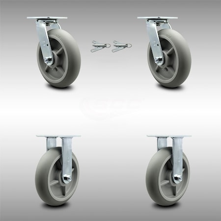 Service Caster 8 Inch SS Thermoplastic Caster Set with Roller Bearing 2 Swivel Lock 2 Rigid SCC SCC-SS30S820-TPRRD-BSL-2-R-2